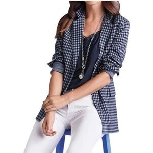 Cabi The Checkup Gingham Plaid Boyfriend Blazer Blue Preppy Career Stylish Sz L